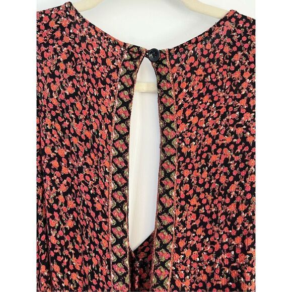 Free People Women's Small Floral Red Black Viscose Wide Leg Jumpsuit One Piece - Picture 6 of 11